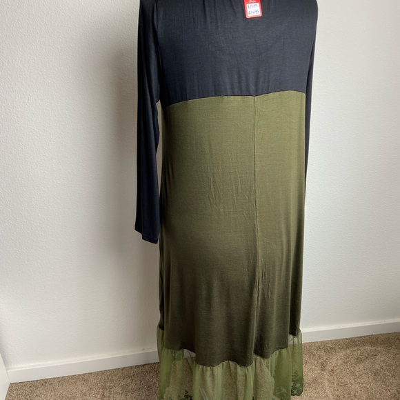Celeste NEW 3X Olive Green Fit-n-Flare A-Line Midi Lace Hem Long Sleeve Dress - Picture 5 of 6